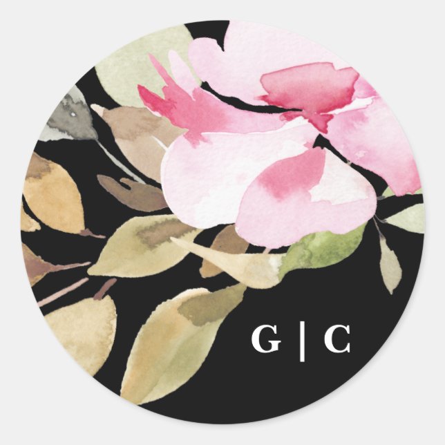 Dramatic Watercolor Florals Wedding Classic Round Sticker (Front)