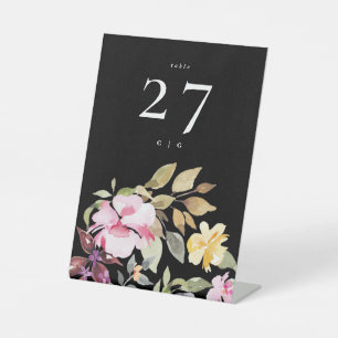 Dramatic Watercolor Florals Wedding Table Pedestal Sign