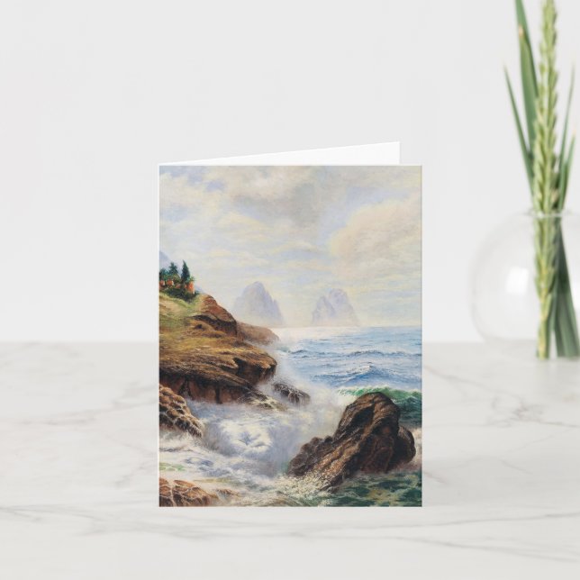Dramatic Waves Pound a Rocky Coast Note Card (Front)