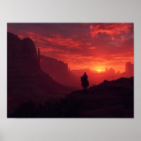 Dramatic Western Cowboy Sunset Red Canyon Art