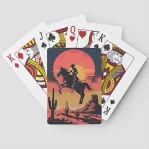 Dramatic Western Mid Jump Sunset Playing Cards