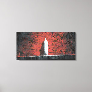 Dramatic White Ghost Figure Red Brick Wall Panoram Canvas Print