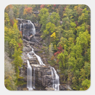Dramatic Whitewater Falls in autumn in the Square Sticker
