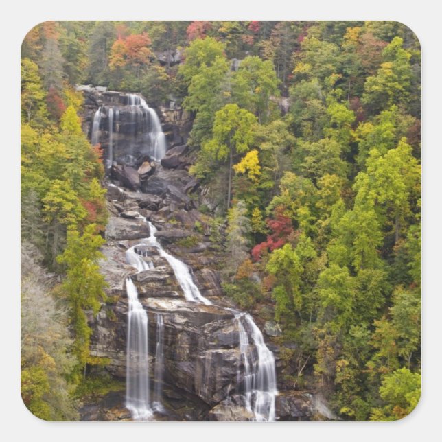 Dramatic Whitewater Falls in autumn in the Square Sticker (Front)