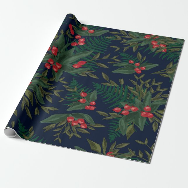Dramatic Winter Greenery Wrapping Paper (Unrolled)