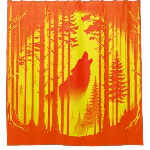 Dramatic Wolf Forest Silhouette Shower Curtain