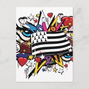 Drapeau Bretagne Breizh graffiti Breton graff Postcard