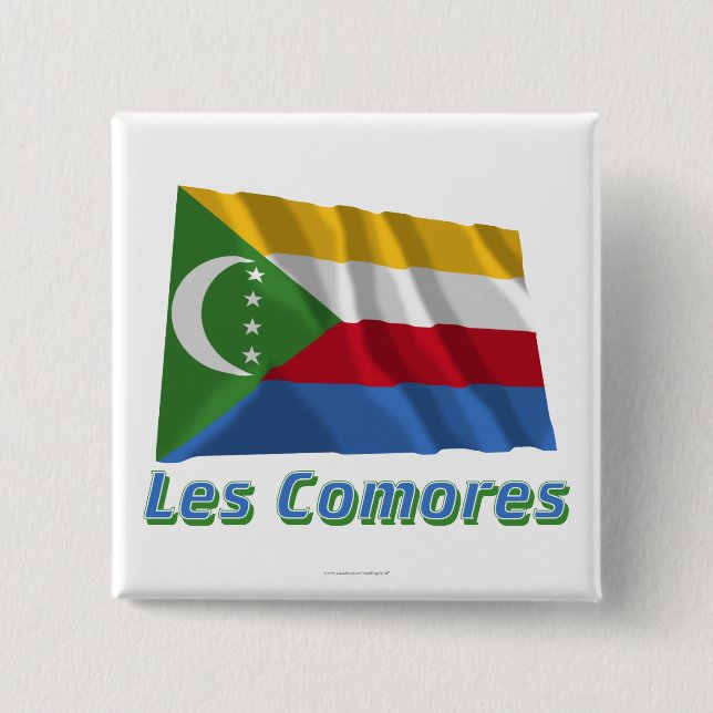 Drapeau Comores avec le nom en français 15 Cm Square Badge (Front)