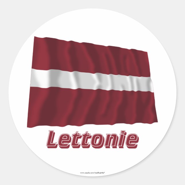 Drapeau Lettonie avec le nom en français Classic Round Sticker (Front)