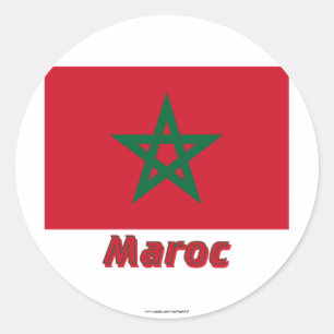 Drapeau Maroc avec le nom en français Classic Round Sticker