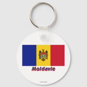 Drapeau Moldavie avec le nom en français Key Ring