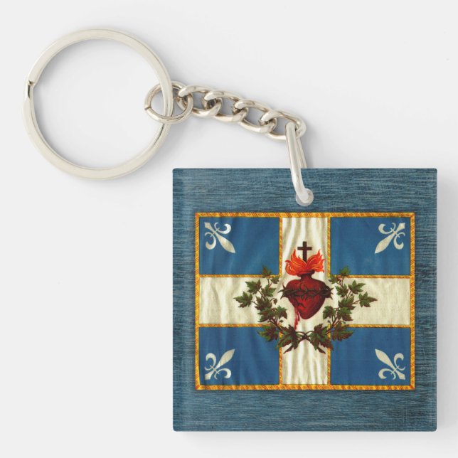 Drapeau Québec antique Carillon Sacré-Cœur Key Ring (Front)