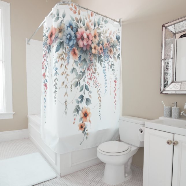 Draped Floral Elegance Shower Curtain (In Situ)