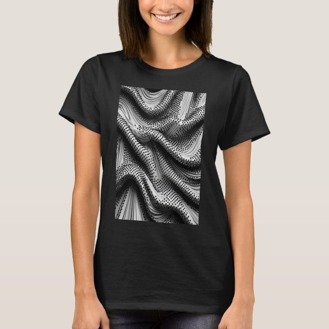 Draped Flow - Pleated Fabric with Black Cubes T-Shirt (Front)
