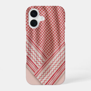 Draped Red and White Shemagh Keffiyeh, Blush Pink iPhone 16 Case