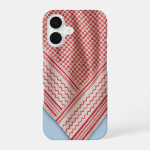 Draped Red and White Shemagh Keffiyeh, Sky Blue iPhone 16 Case