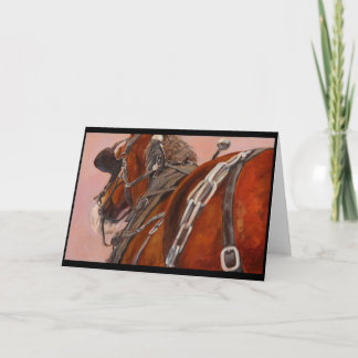 Draught horse in harness greeting card
