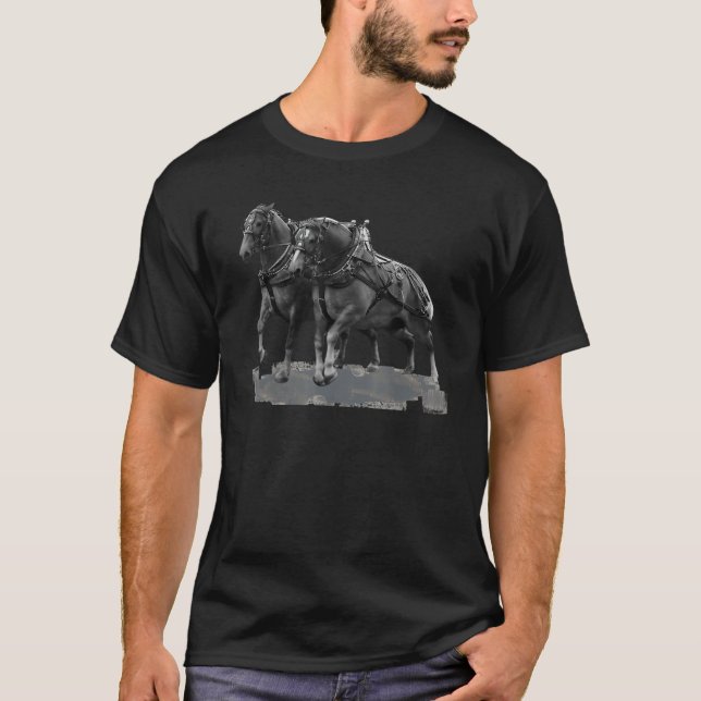 Draught Horse Pulling Belgians Mid-Pull T-Shirt (Front)