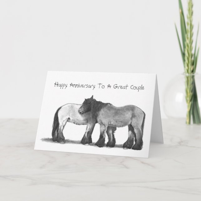 Draught   Horses in Pencil: Anniversary Card (Front)