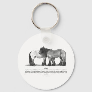 Draught Horses in Pencil: Bible Verses About LOVE Key Ring