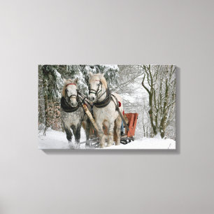 Draught Horses Pulling Sleigh Canvas Print