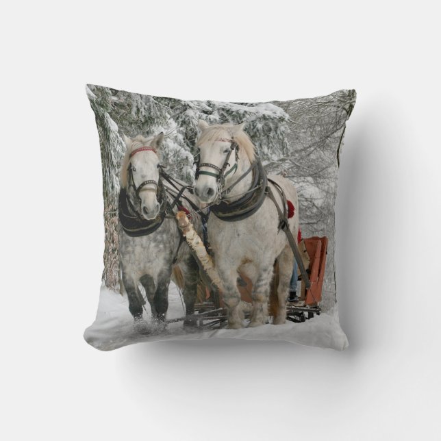 Draught Horses Pulling Sleigh Cushion (Front)