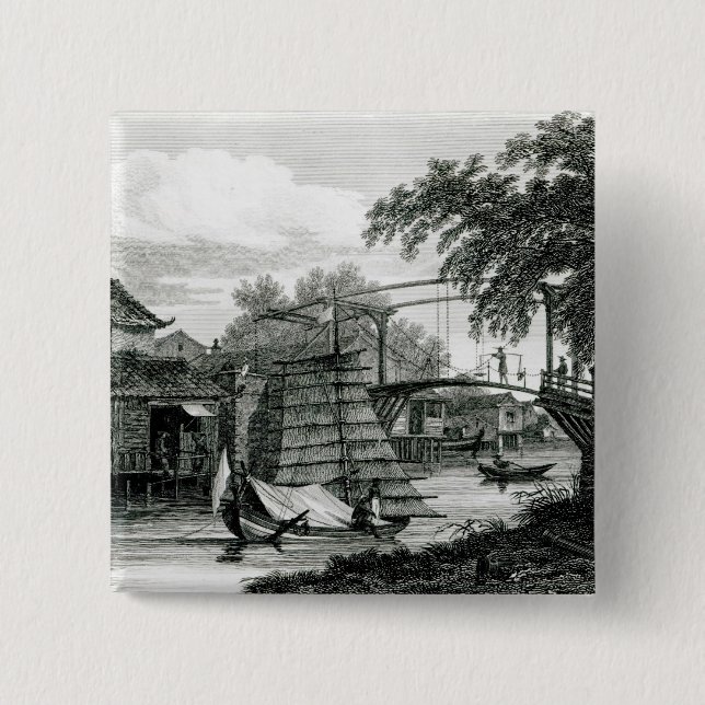 Drawbridge at Malacca, engraved by George Cooke 15 Cm Square Badge (Front)