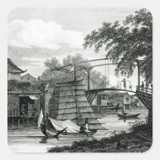 Drawbridge at Malacca, engraved by George Cooke Square Sticker (Front)