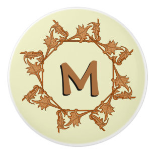 Drawer Pulls - Leaves in Circle with Initial (v.2)
