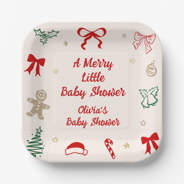 Drawing A Merry Little Christmas Baby Shower Paper Plate (Front)