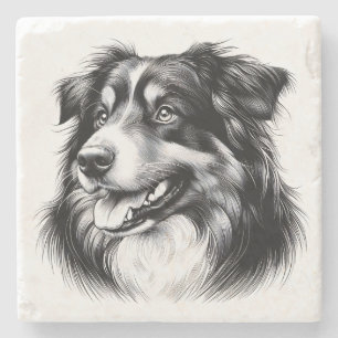 Drawing Australian Shepherd Stone Coaster