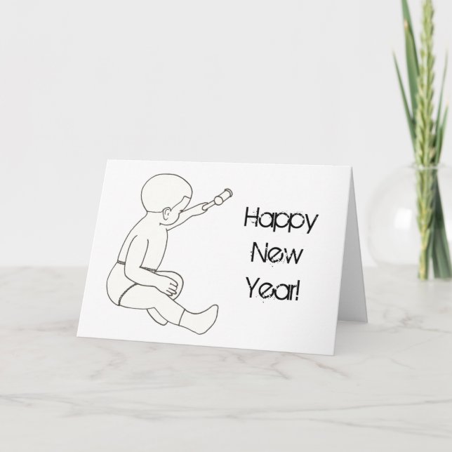 Drawing Baby Holding Hammer Happy New Year Cards (Front)