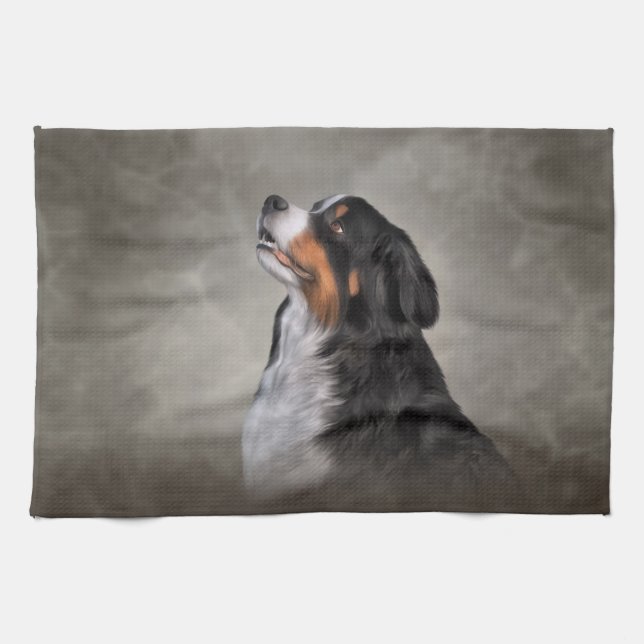 Drawing Bernese Mountain Dog Tea Towel (Horizontal)