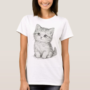 Drawing Black and White Cat Art T-Shirt