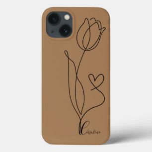 drawing black flower rose heart personalised phone iPhone 13 case