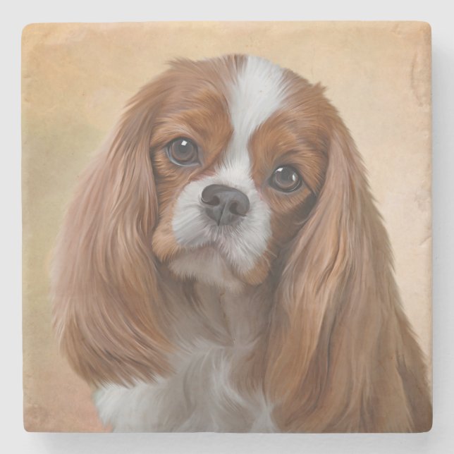 Drawing Dog Cavalier King Charles Spaniel Stone Coaster (Front)