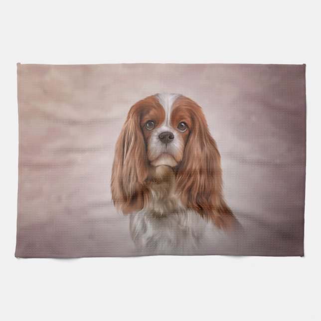 Drawing Dog Cavalier King Charles Spaniel Tea Towel (Horizontal)