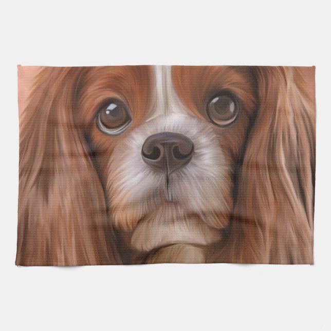 Drawing Dog Cavalier King Charles Spaniel Tea Towel (Horizontal)