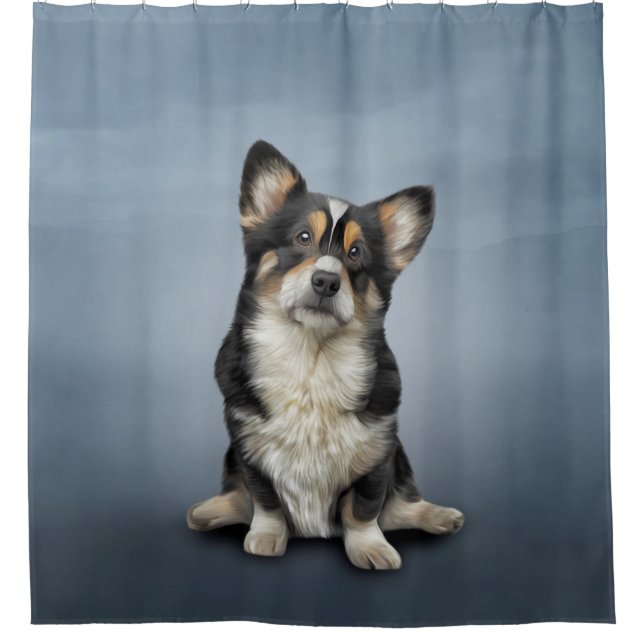 Drawing Dog Welsh Corgi black Shower Curtain (Front)