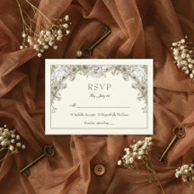 Drawing flowers ivory romantic wedding rsvp card 
