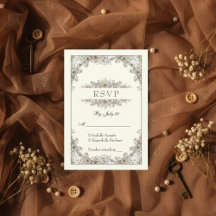 Drawing flowers ivory romantic wedding rsvp card 