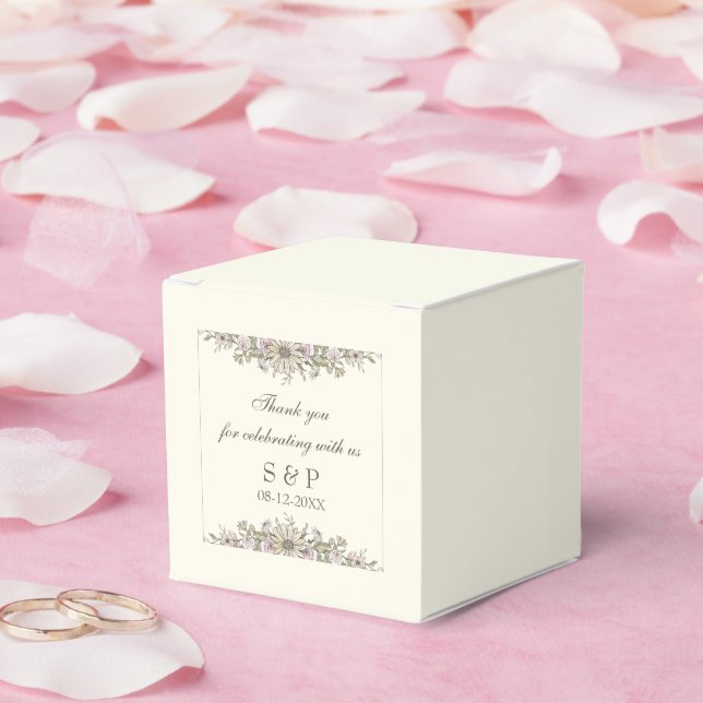 Drawing flowers ivory vintage wedding  favour box (Wedding)