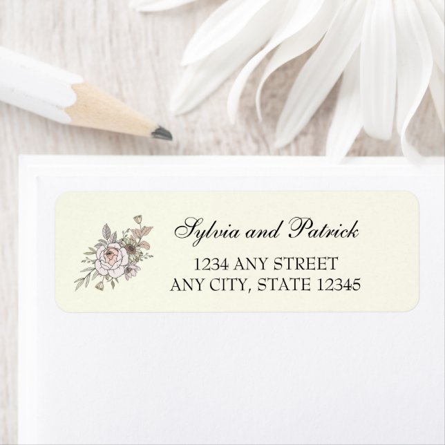 Drawing flowers ivory wedding address labels  (Insitu)