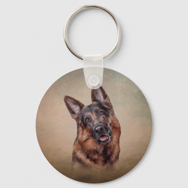 Drawing German Shepherd Dog Key Ring (Front)