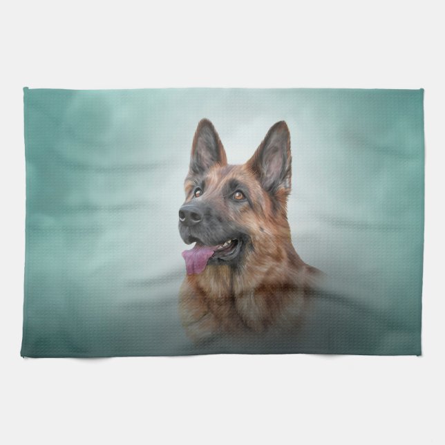 Drawing German Shepherd Dog Tea Towel (Horizontal)
