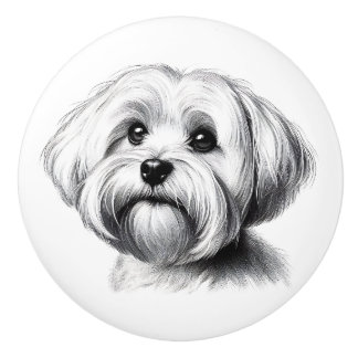 Drawing Maltese Dog Ceramic Knob