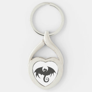 Drawing of a black dragon silhouette key ring