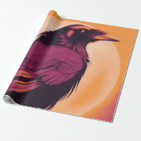 Drawing of a black raven on yellow orange