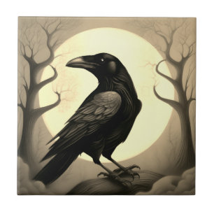 Drawing of a black raven tile