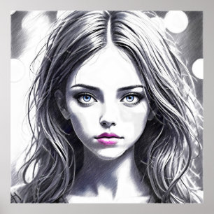 Drawing of a girl with a captivating look poster